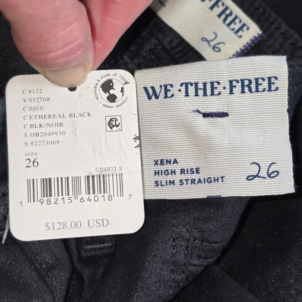 NWT We The Free Xena Jeans Black Coated Slim Straight‎ High Rise Women 26